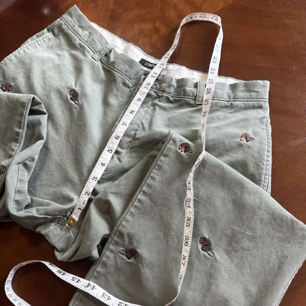 VTG J.Crew Critter Chinos Mens (34X32Tag) Beaver Embroidery Olive Green Rare